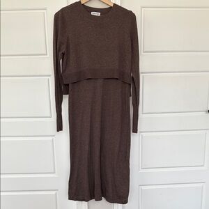 Calvin Klein Brown Ribbed Long Sleeve Sweater Dress